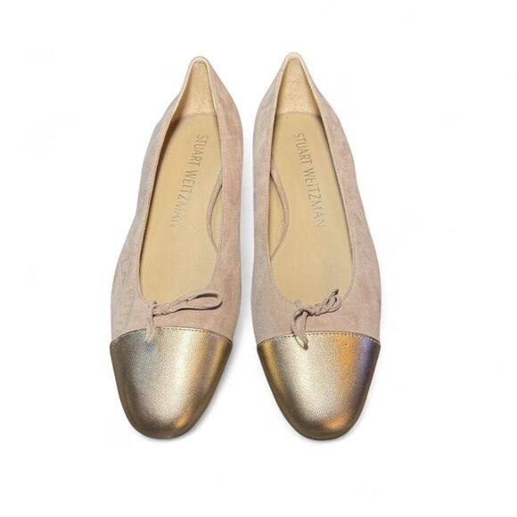 Stuart Weitzman Women’s Sleek Metallic Cap Nude Suede Toe Bow Ballet Flat 10.5 - Picture 8 of 8